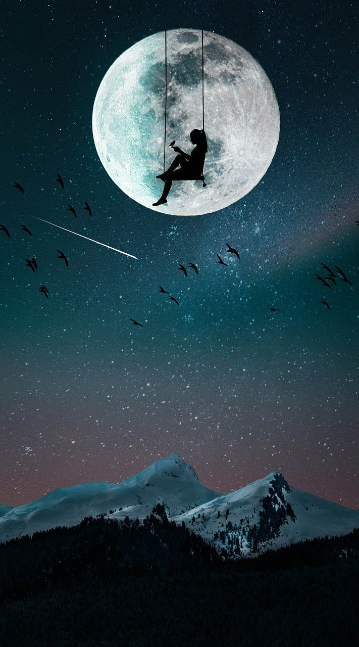 moopn girl Girl swinging from the moon