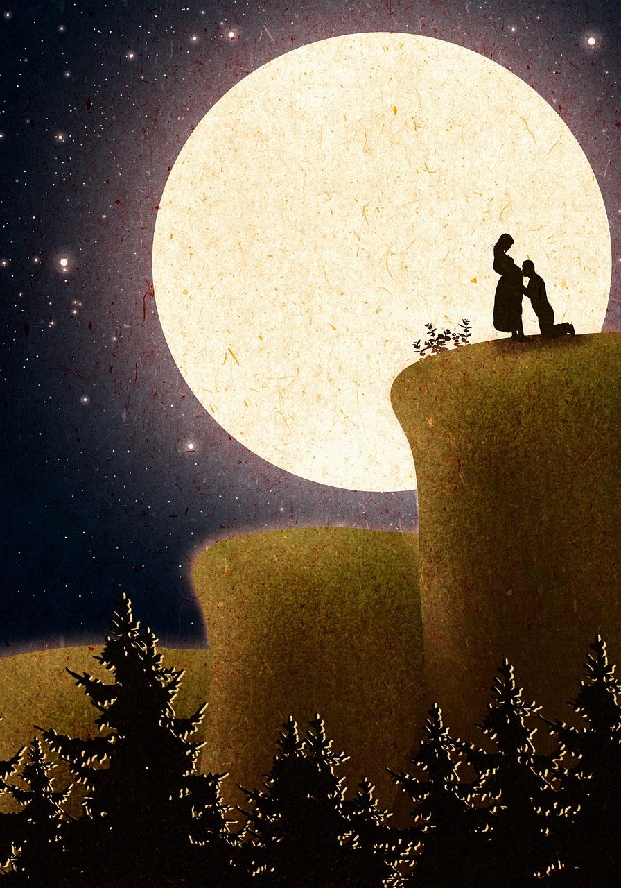 moon-7406225_1280 Pregnant couple on a mountain in front of a huge moon